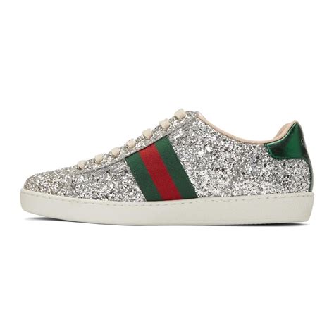 gucci new ace glitter sneakers silver|Gucci ace metallic snakeskin sneakers.